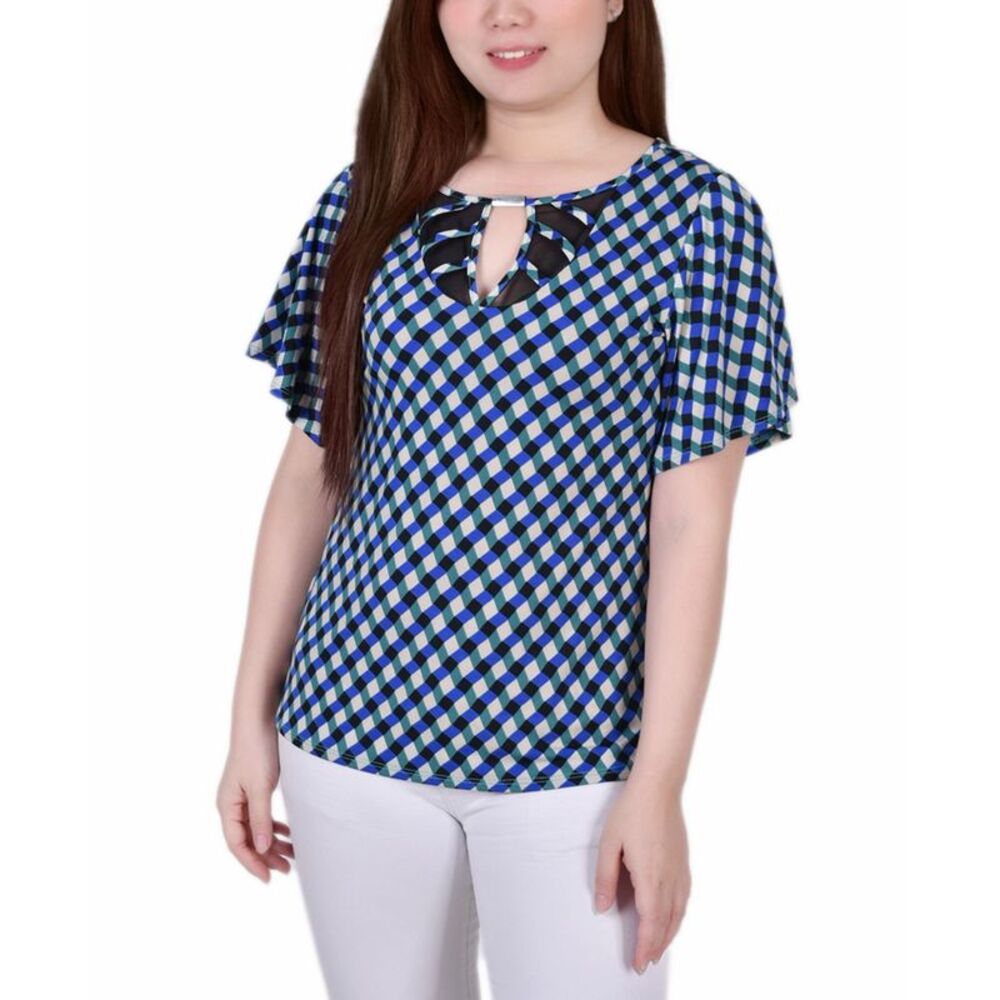 NY Collection Petite Mesh Flutter Sleeve Knit Top